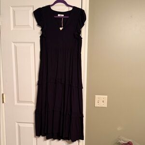Entro Black Midi Dress with Ruffle Sleeves